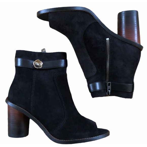 Coach Peep Toe Moto Boot in Black Suede NIB - Picture 12 of 16